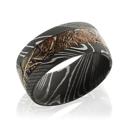 Lashbrook Damascus Steel 10mm Domed King's Woodland Camo Inlay Band - Lashbrook product