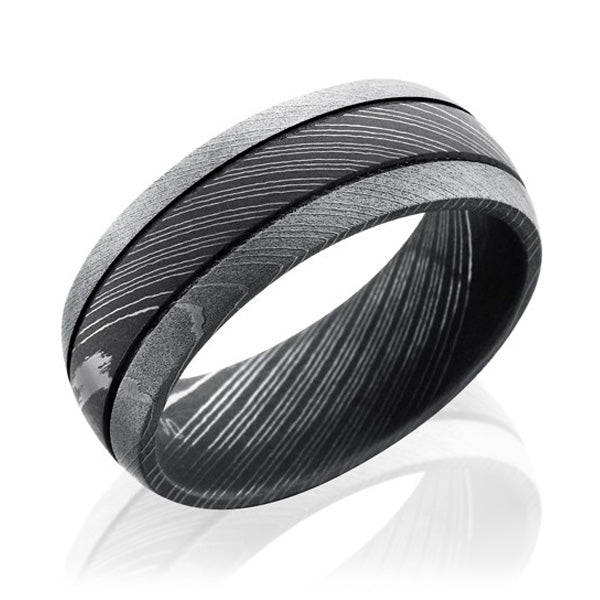 Lashbrook Damascus Steel 8mm Domed Grooved Band