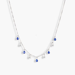 Blue Sapphire and Diamond Alternating Dangle Necklace