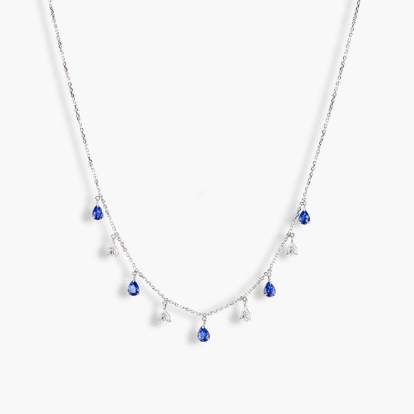 Blue Sapphire and Diamond Alternating Dangle Necklace