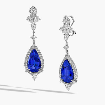 Private Label Blue Sapphire and Diamond Dangle Earrings in 18K White Gold - Private Label product