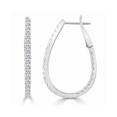 Pear Shaped Inside Out Diamond Hoop Earrings - 1.25"