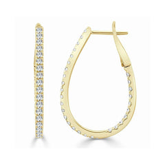 Pear Shaped Inside Out Diamond Hoop Earrings - 1.25"