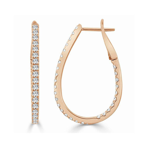 Pear Shaped Inside Out Diamond Hoop Earrings - 1.25"
