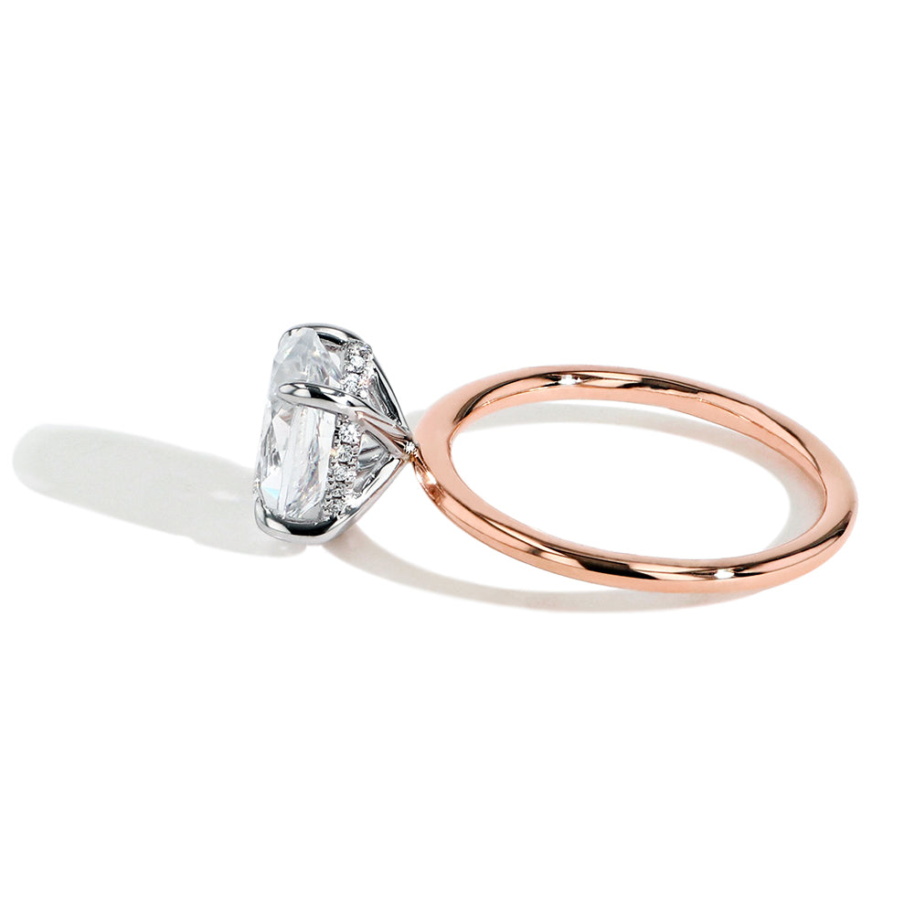 Ultra Thin Oval Solitaire Engagement Ring Setting with Hidden Halo