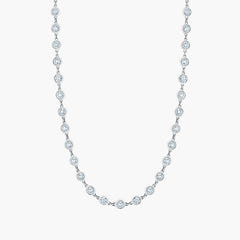 Diamond bezel chain necklace in 18K white gold with 9.15ct diamonds, front view