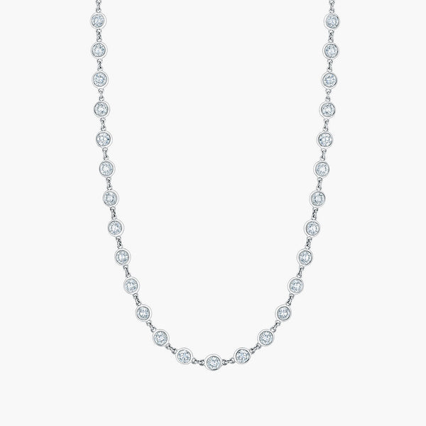 Diamond bezel chain necklace in 18K white gold with 9.15ct diamonds, front view