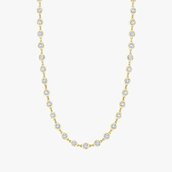 Diamond bezel chain necklace in 18K yellow gold with 10.45ct diamonds, front view