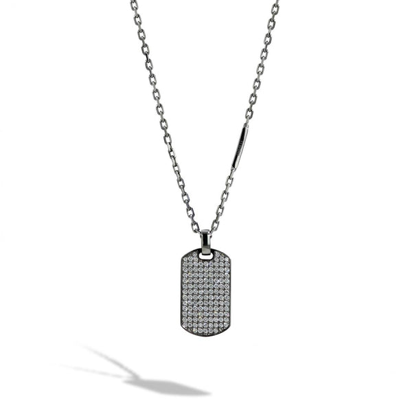 Private Label Black Rhodium Dog Tag Pendant with Diamonds