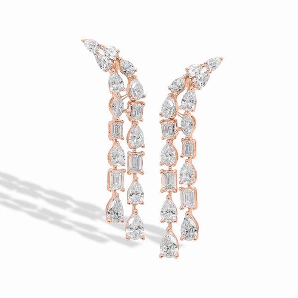 Private Label Multi-Shaped Curved Diamond Drop Earrings in 18K White Gold