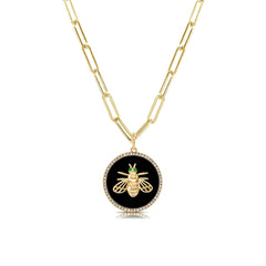 14k Gold Black Agate Dragon Fly Necklace
