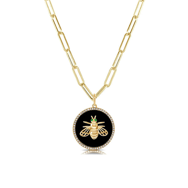 14k Gold Black Agate Dragon Fly Necklace