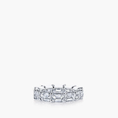 East-west emerald diamond eternity band in platinum, front view