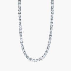 East-west emerald diamond tennis necklace in 18K white gold with 12.5ct diamonds, front view