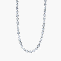 East-west oval diamond tennis necklace in 18K white gold, front view
