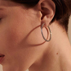 John Hardy Essentials Silver Medium Hoop Earrings with Full Closure