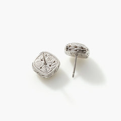 John Hardy Essentials Small Square Pave Diamond Silver Earrings