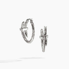 John Hardy Spear Pave Diamond Silver Small Hoop Earrings