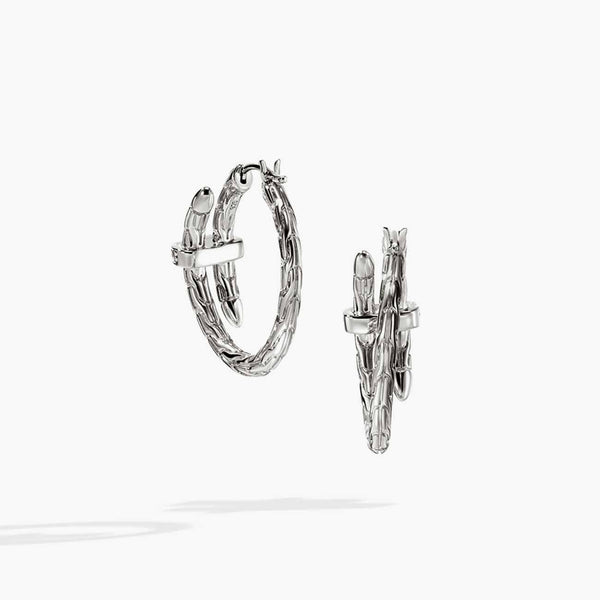 John Hardy Spear Pave Diamond Silver Small Hoop Earrings