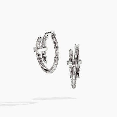 John Hardy Spear Pave Diamond Silver Small Hoop Earrings - John Hardy product
