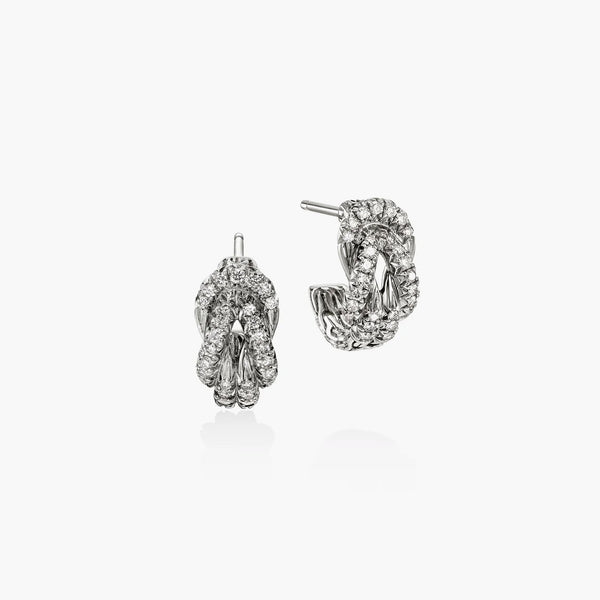 John Hardy Love Knot Silver Diamond Pave Huggie Earrings