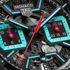 TAG Heuer Monaco Chronograph Heuer 02 Black and Turquoise Dial Rubber Strap - 39mm