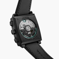 TAG Heuer Monaco Chronograph Heuer 02 Black and Turquoise Dial Rubber Strap - 39mm