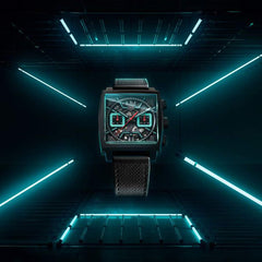 TAG Heuer Monaco Chronograph Heuer 02 Black and Turquoise Dial Rubber Strap - 39mm