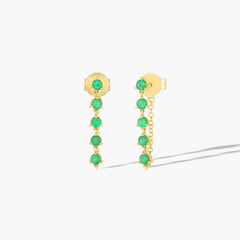 EF Collection Multi Emerald Chain Stud Earrings