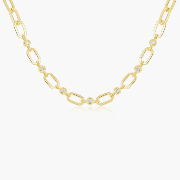 EF Collection Jumbo Link Chain Necklace with Diamond Pillows in Yellow Gold