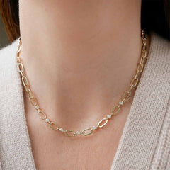 EF Collection Jumbo Link Chain Necklace with Diamond Pillows in Yellow Gold