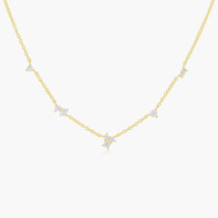 EF Collections Multi Diamond Cluster Diamond Necklace in Yellow Gold