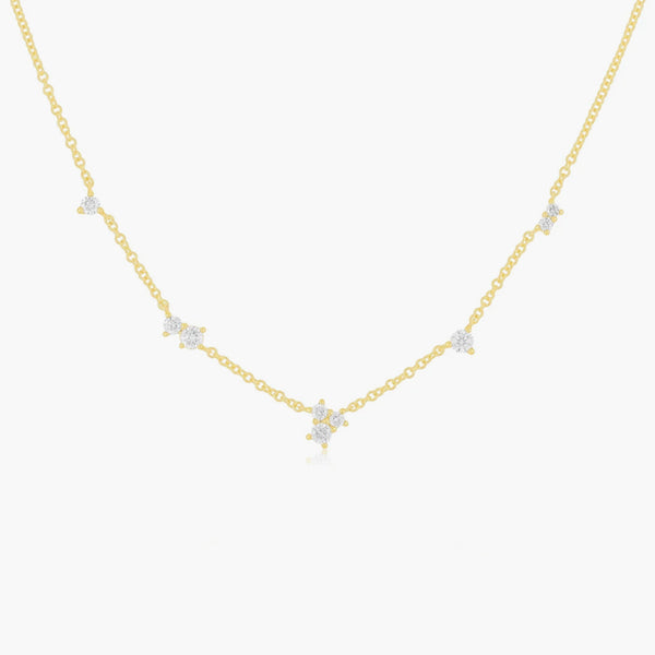 EF Collections Multi Diamond Cluster Diamond Necklace in Yellow Gold