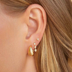 EF Collection Bezel Set Triple Diamond Pear Stud Earrings in Yellow Gold
