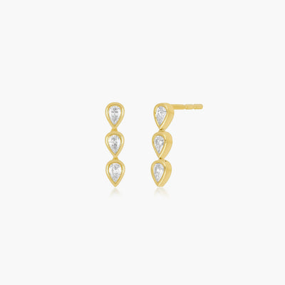 EF Collection Bezel Set Triple Diamond Pear Stud Earrings in Yellow Gold - EF Collection product