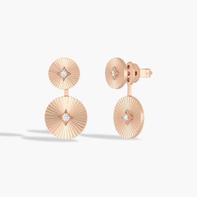 EF Collection Double Gold and Diamond Fluted Disc Stud Earrings - EF Collection product