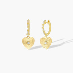 EF Collection Fluted Heart Drop Huggie Earrings