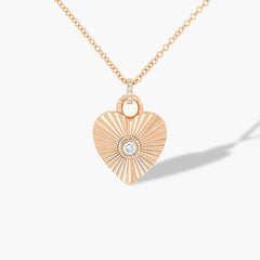 EF Collection Gold and Diamond Fluted Heart Necklace