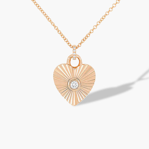 EF Collection Gold and Diamond Fluted Heart Necklace