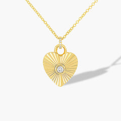 EF Collection Gold and Diamond Fluted Heart Necklace