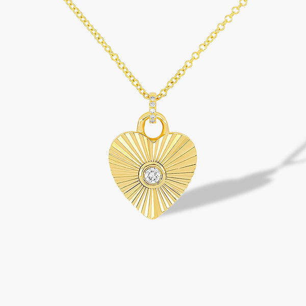 EF Collection Gold and Diamond Fluted Heart Necklace