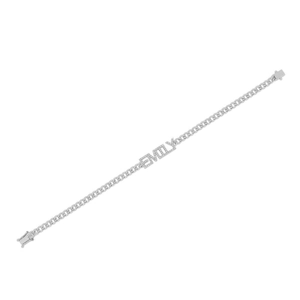 EF Collection Diamond Block Name Curb Bracelet in White Gold