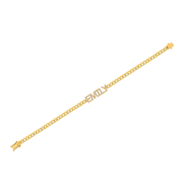EF Collection Diamond Block Name Curb Bracelet in Yellow Gold