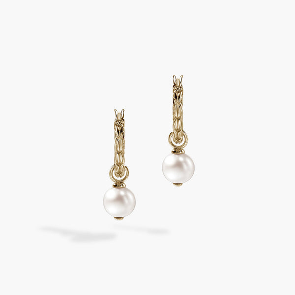 John Hardy Essentials Pearl Hoop Earrings in 14K Yellow Gold