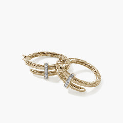 John Hardy Spear Pave Diamond 14K Yellow Gold Small Hoop Earrings