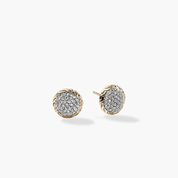 John Hardy Essentials Diamond Pave Stud Earrings in 14K Yellow Gold