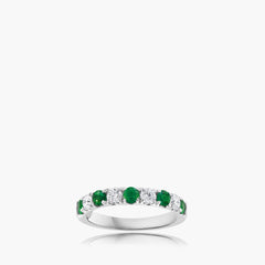 Emerald alternating band ring showing round emeralds and diamonds