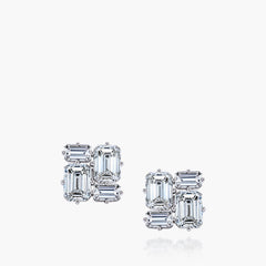 Emerald-Cut Diamond Cluster Stud Earrings