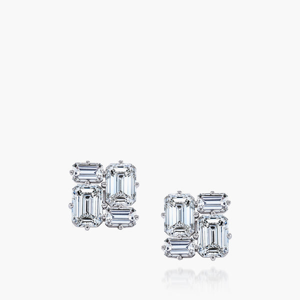 Emerald-Cut Diamond Cluster Stud Earrings