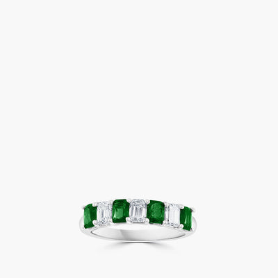 Emerald-Cut Alternating Emerald and Diamond Band - Private Label product
